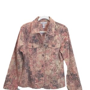 Analogy women vintage style multicolored fall jean jacket blazer cardigan large